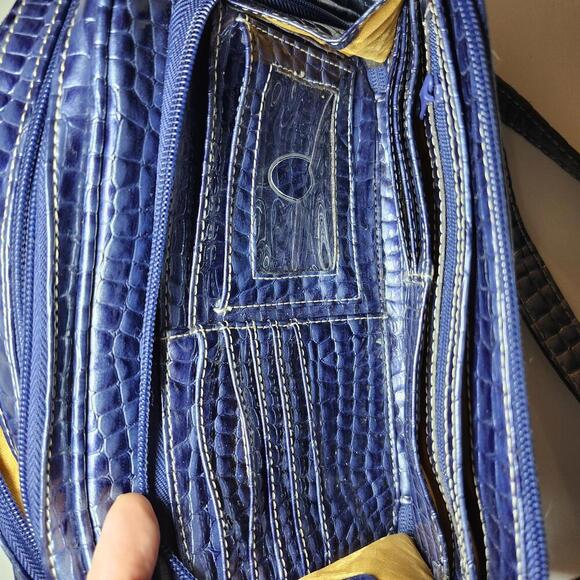 Kathy Van Zeeland Women's Navy Blue Croc-Embossed Leather Crossbody Handbag - Picture 9 of 9